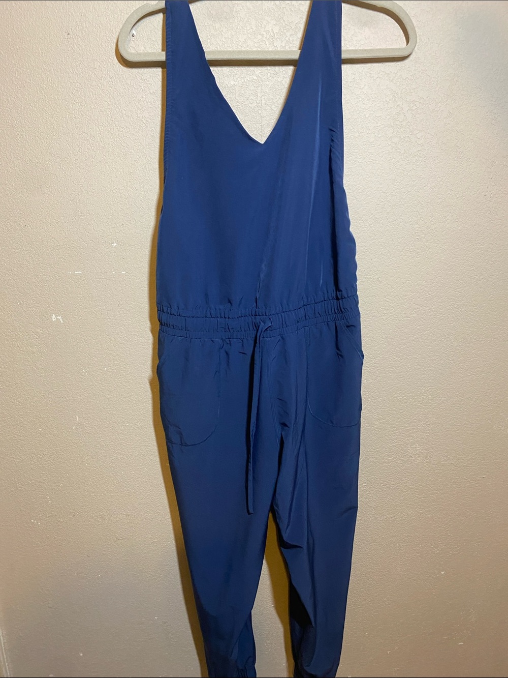 Albion Navy V-Neck Sleeveless Jumpsuit with Drawstring Waist